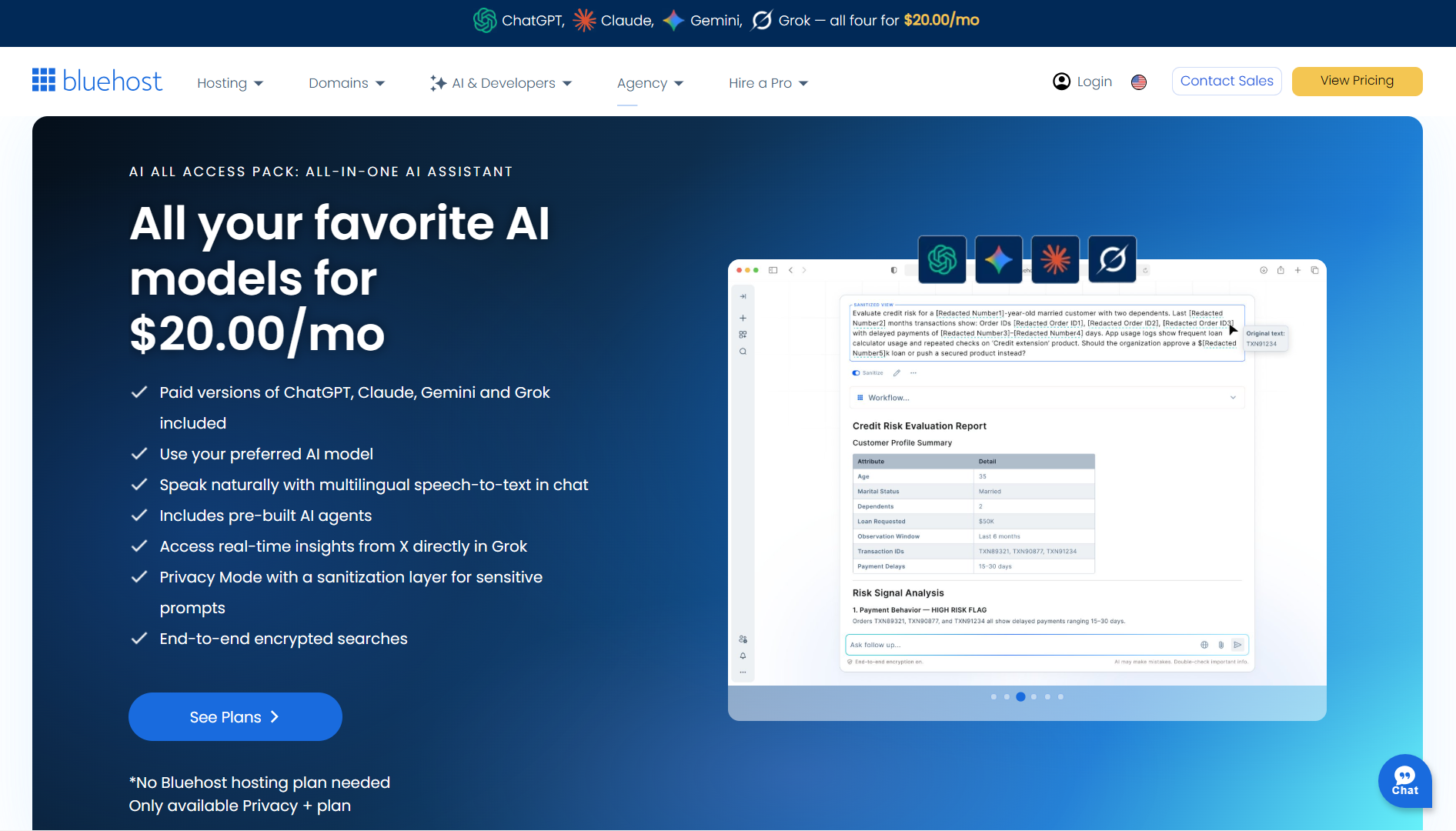 Bluehost AI All-Access Pack 2026: Reseña completa (¿ChatGPT, Claude, Gemini y Grok por 17,54€?)
